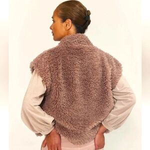 FAUX FUR x KNIT BROWN TAN MIXED MEDIA JACKET TEDDY SHERPA SHEARLING SWEATER